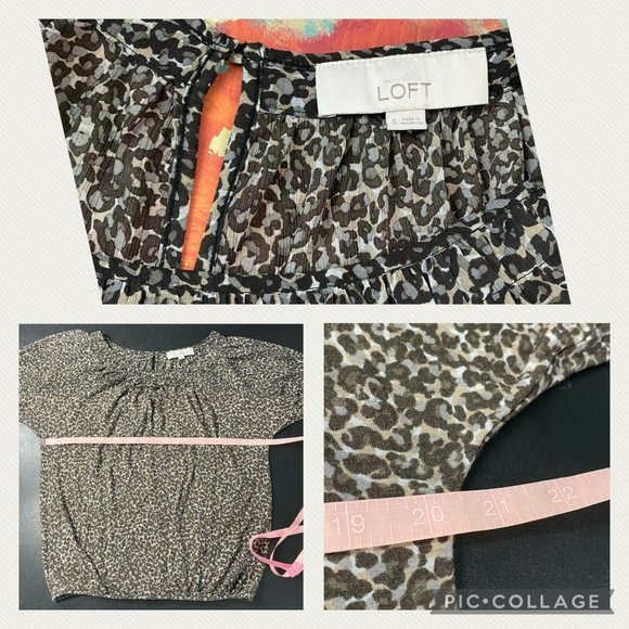 Ann Taylor LOFT S Animal Print Top Elastic Sleeves And Hem Keyhole Back - Picture 12 of 12